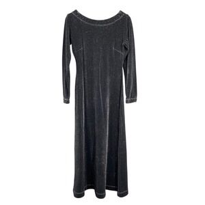 Double D Ranchwear Womens Black Silver Metallic Shimmer Maxi Dress Long Sleeve M